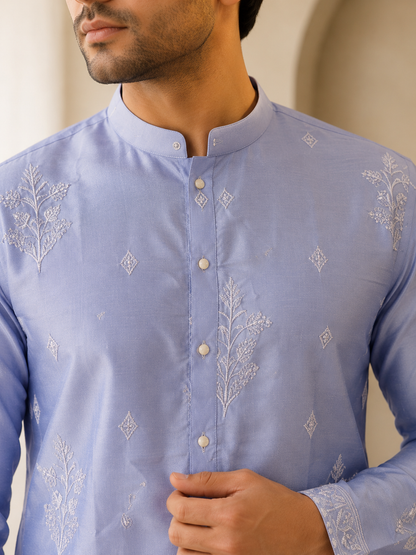 KPD6284 Powder Blue Silk Kurta Set