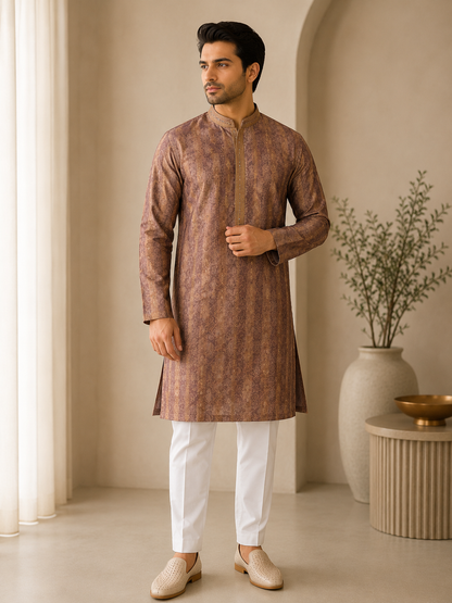 KPD6280 Mocha Brown with Subtle Gold Woven Detailing Kurta Set