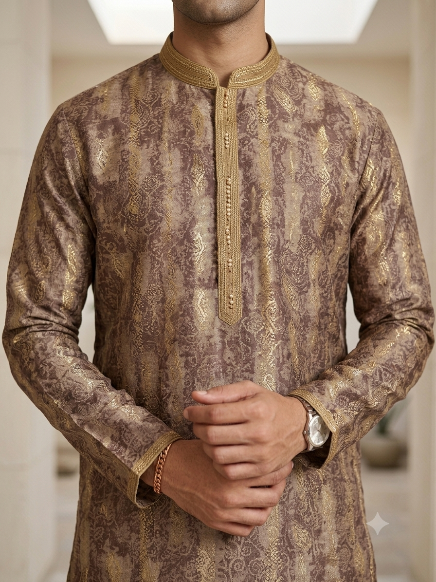 KPD6280 Mocha Brown with Subtle Gold Woven Detailing Kurta Set
