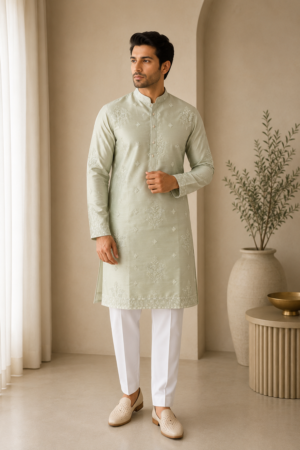 KPD6283 Pastel Green Silk Kurta Set