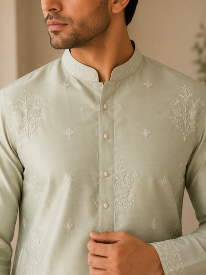KPD6283 Pastel Green Silk Kurta Set