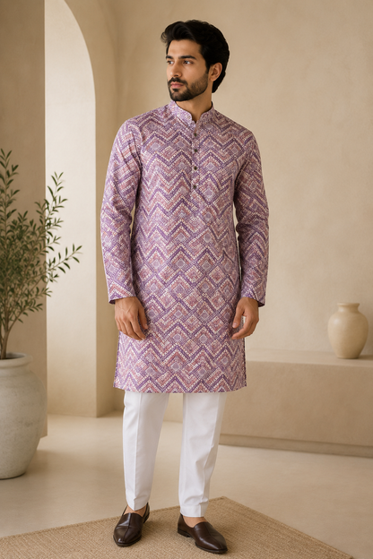 KPD6290 Lavender Mauve Geometric Sequin Cotton Kurta