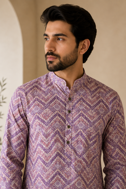 KPD6290 Lavender Mauve Geometric Sequin Cotton Kurta