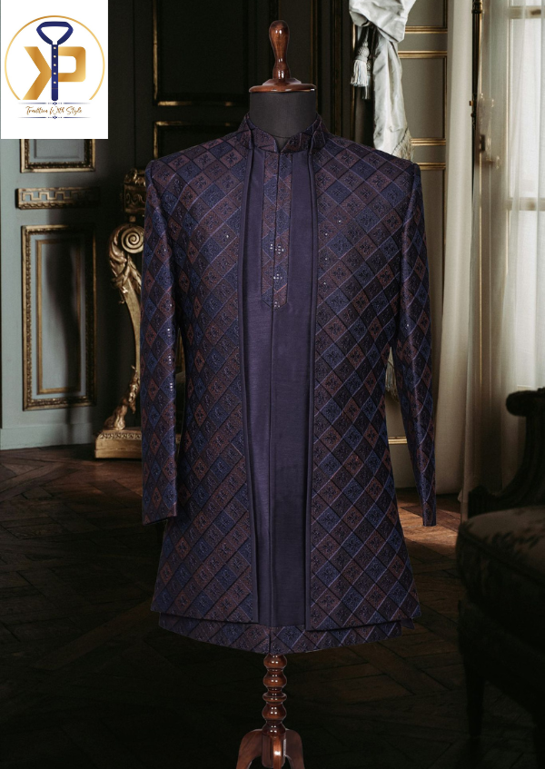 designer bue indo western set for men