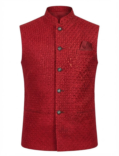 KPJ7102 Red Work Nehru Jacket