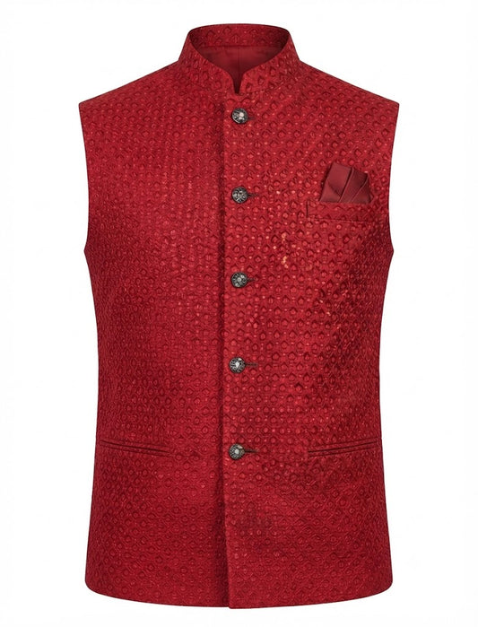 KPJ7102 Red Work Nehru Jacket