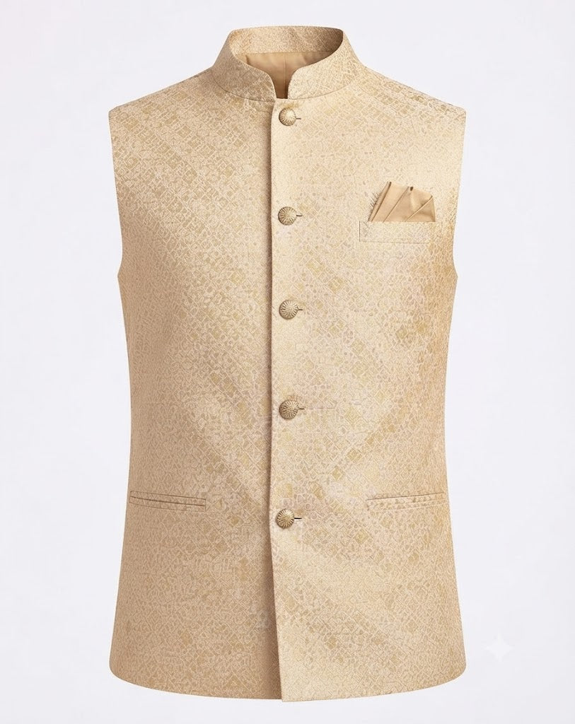 KPJ7101 Gold Jacquard Nehru Jacket