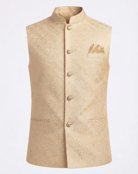 KPJ7101 Gold Jacquard Nehru Jacket