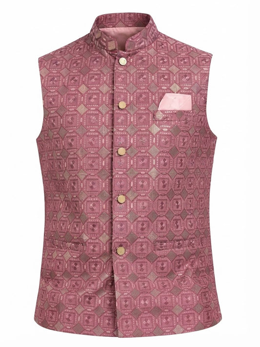 KPJ7099 Pink Heavy Work Nehru Jacket