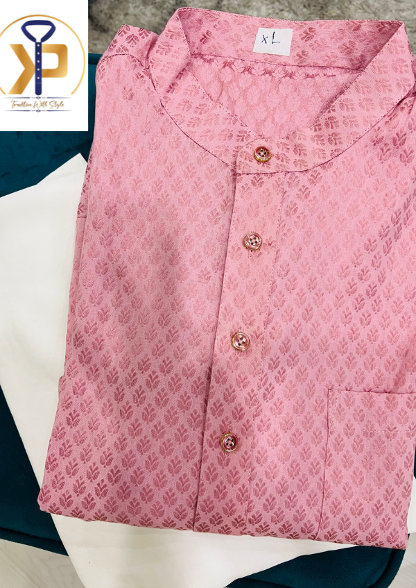 Jacquard Pink Kurta White Pyjama Set