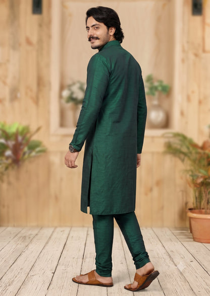KPC1007 Plain Green Kurta Pyjama Set
