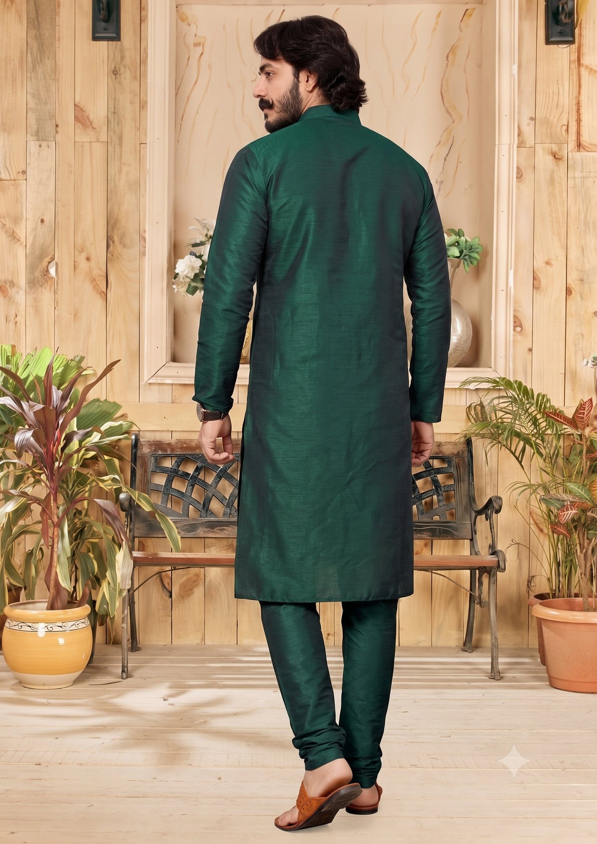 KPC1007 Plain Green Kurta Pyjama Set