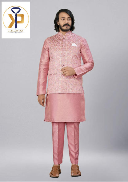 Light Pink Kurta Polo Pant Set