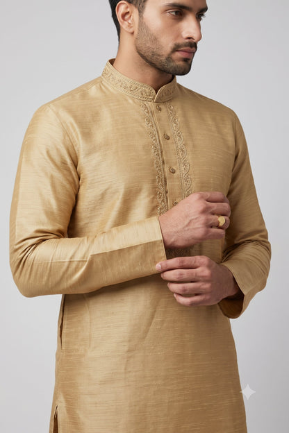 KPC1070 Golden Khadi Kurta Pyjama Set