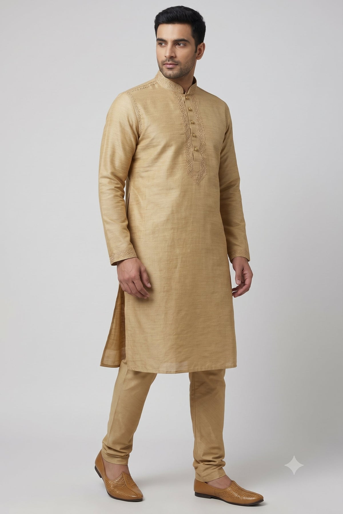 KPC1070 Golden Khadi Kurta Pyjama Set