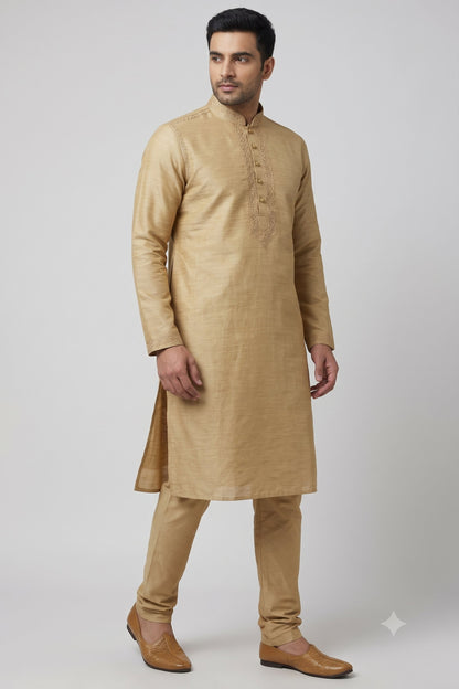 KPC1070 Golden Khadi Kurta Pyjama Set