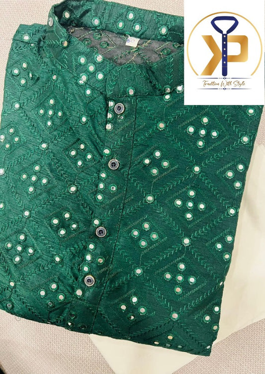 plus size green color kurta pyjama set mirror design