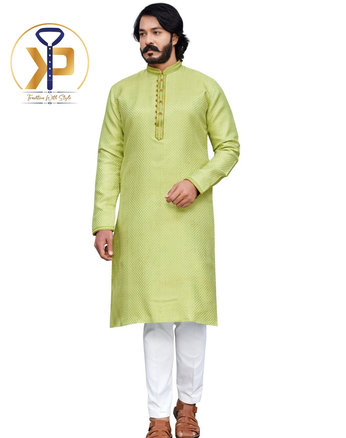 light green designer kurta and white pyjama set