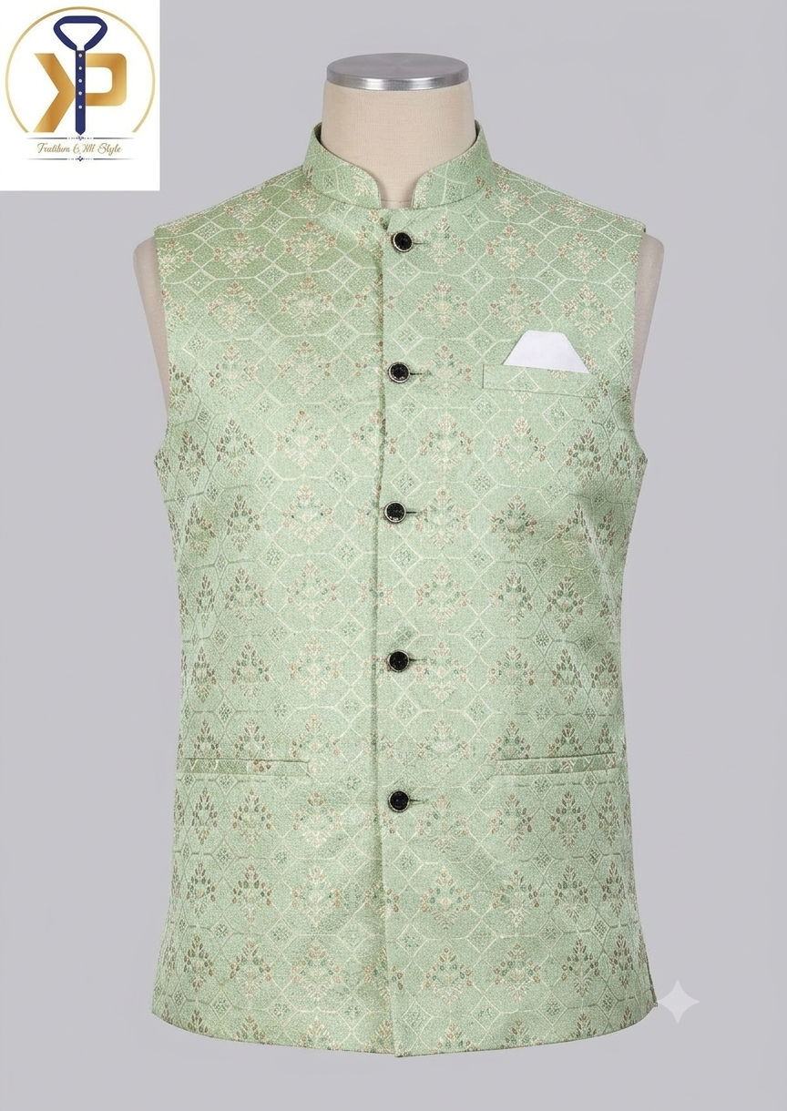 KPD2054 Light Green Kurta and Nehru Jacket Set