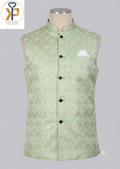 KPD2054 Light Green Kurta and Nehru Jacket Set