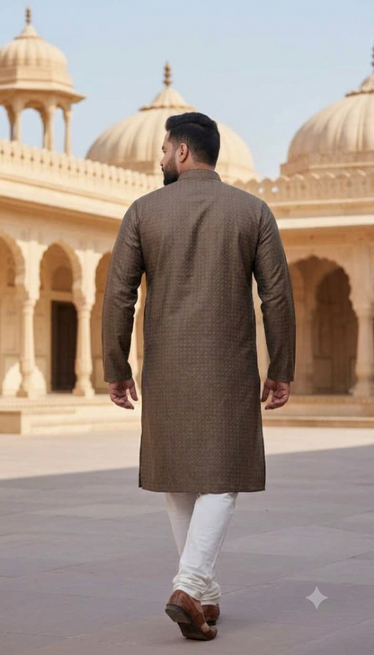 KPD4030 Brown Self Design with Lining Plus Size Kurta Set