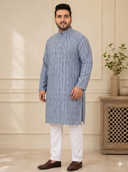KPD4085 Plus Size Blue Heavy Sequins Work Kurta With Lining