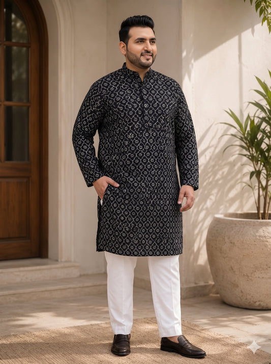 KPD4086 Black Threadwork with Sequins Plus Size Kurta Pyjama Set