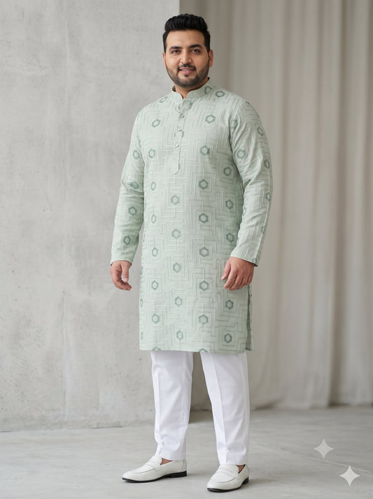KPD4087 Sage Green Threadwork Plus Size Kurta Pyjama Set