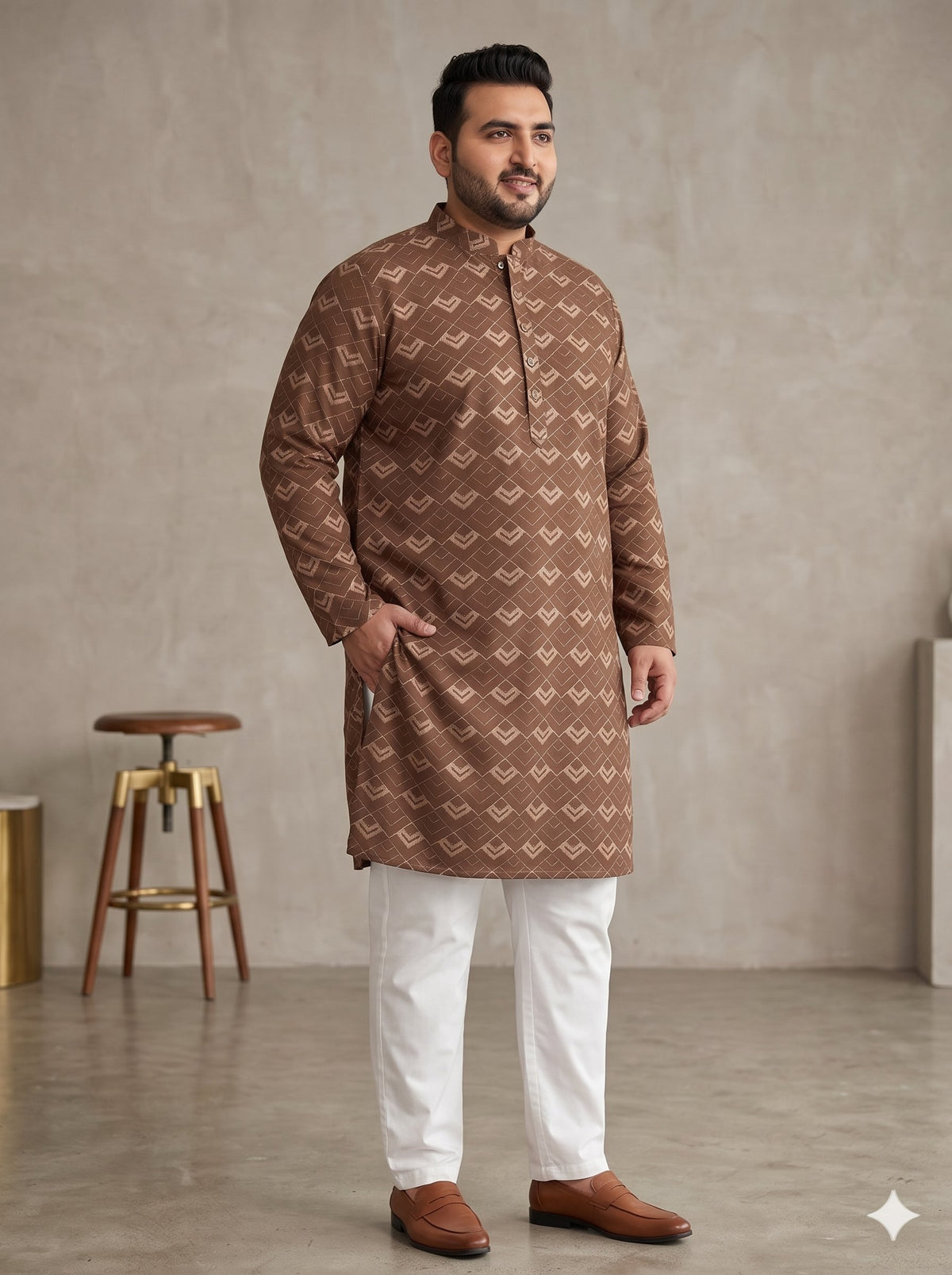 KPD4099 Plus Size Brown Threadwork Kurta ‚Äì Soft Fabric