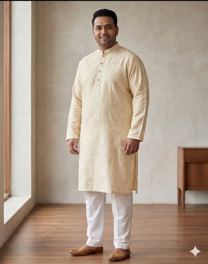 KPD4102 Plus Size Cream Sequins & Thread Work Kurta Pyjama Set