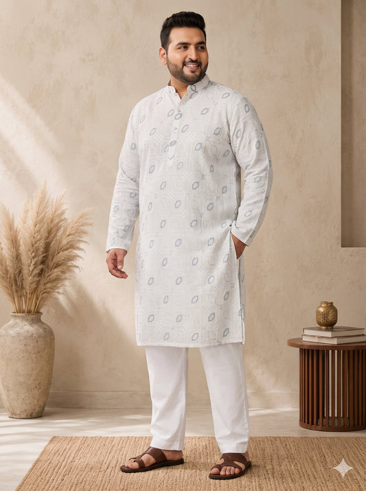 KPD4103 Plus Size White Kurta Pyjama Set