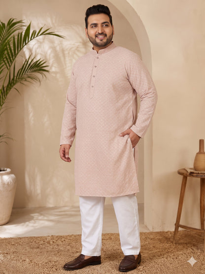 KPD4106 Plus Size Pastel Pink Heavy Sequins Work Kurta With Lining