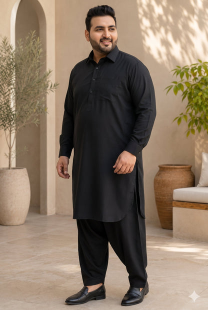 KPD4107 Plus Size Black Pathani Set