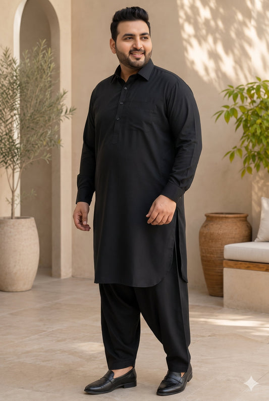 KPD4107 Plus Size Black Pathani Set