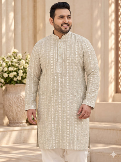 KPD4133 Plus Size Sage grey sequins work kurta with White Pyjama