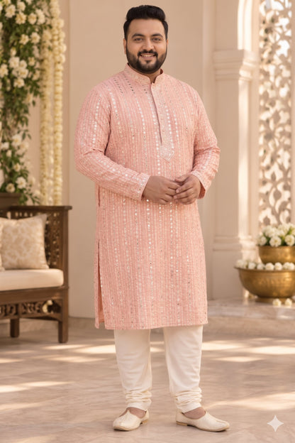 KPD4134 Plus Size Peach sequins work kurta with White Pyjama