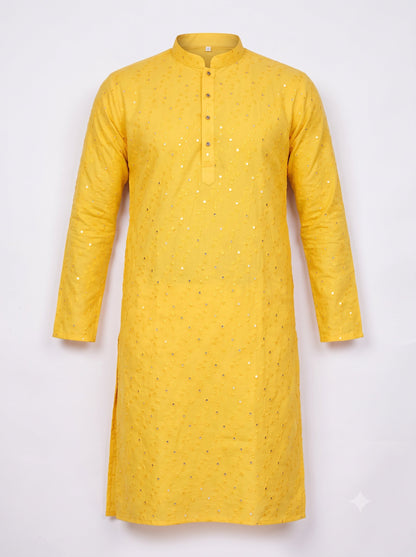 KPD6041 Yellow Mirror Work Kurta Pyjama