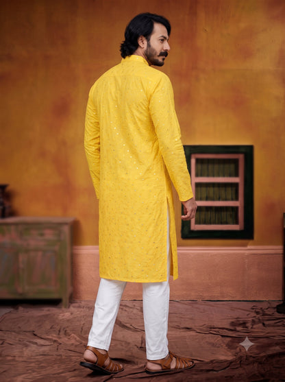 KPD6041 Yellow Mirror Work Kurta Pyjama