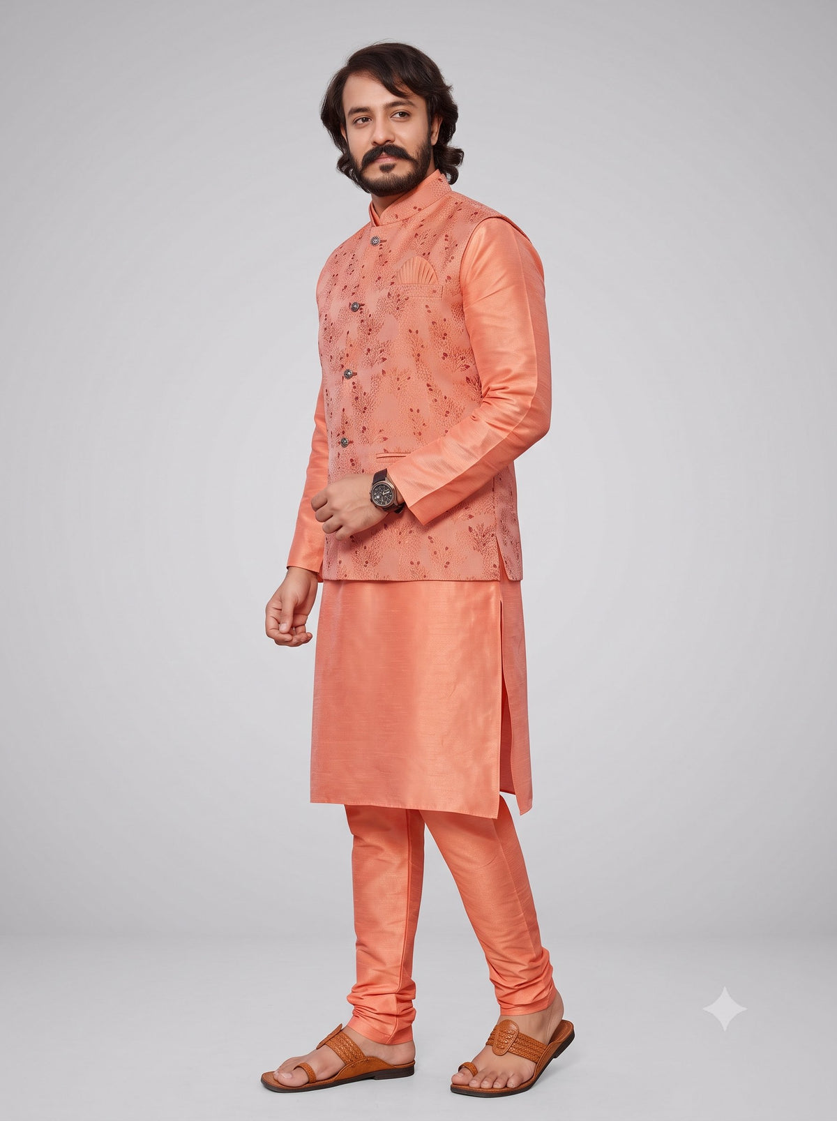 KPJ7022 Designer Peach Jacket (Koti) and Pocket Square