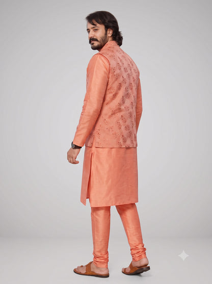 KPJ7022 Designer Peach Jacket (Koti) and Pocket Square