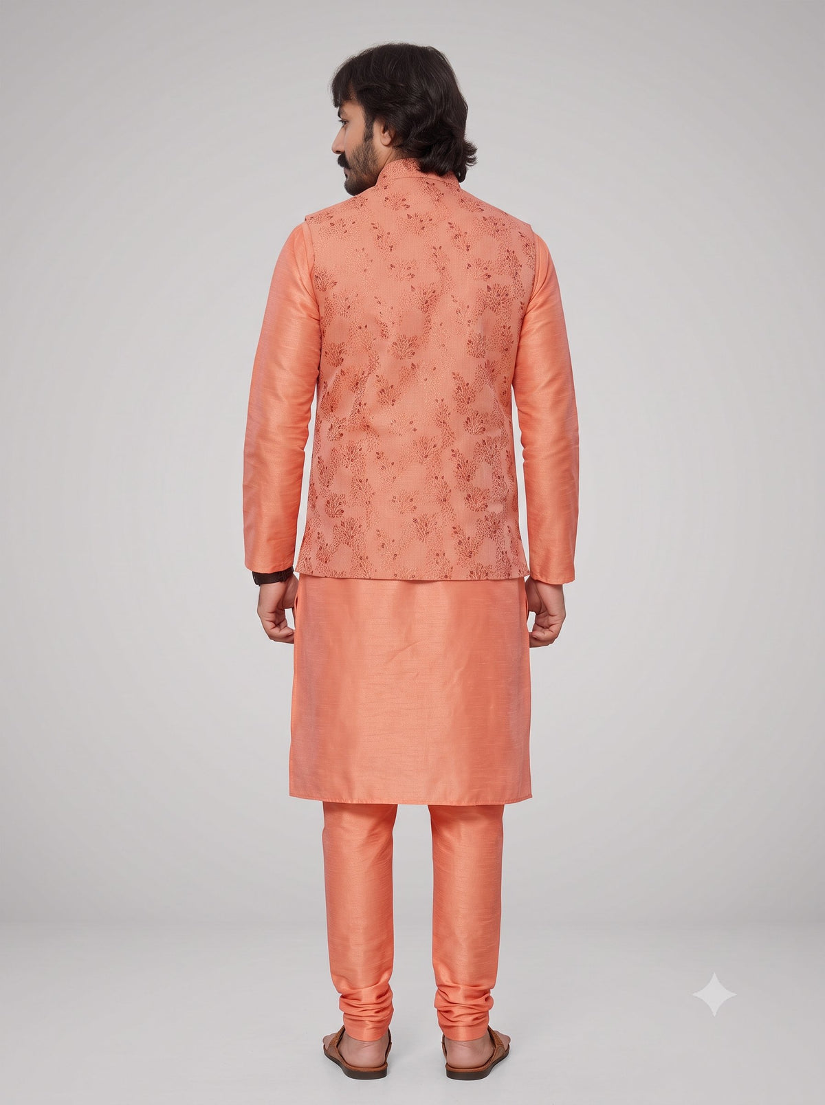KPJ7022 Designer Peach Jacket (Koti) and Pocket Square