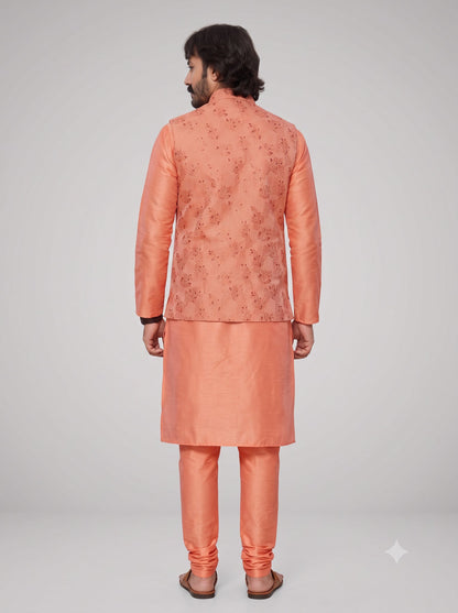 KPJ7022 Designer Peach Jacket (Koti) and Pocket Square
