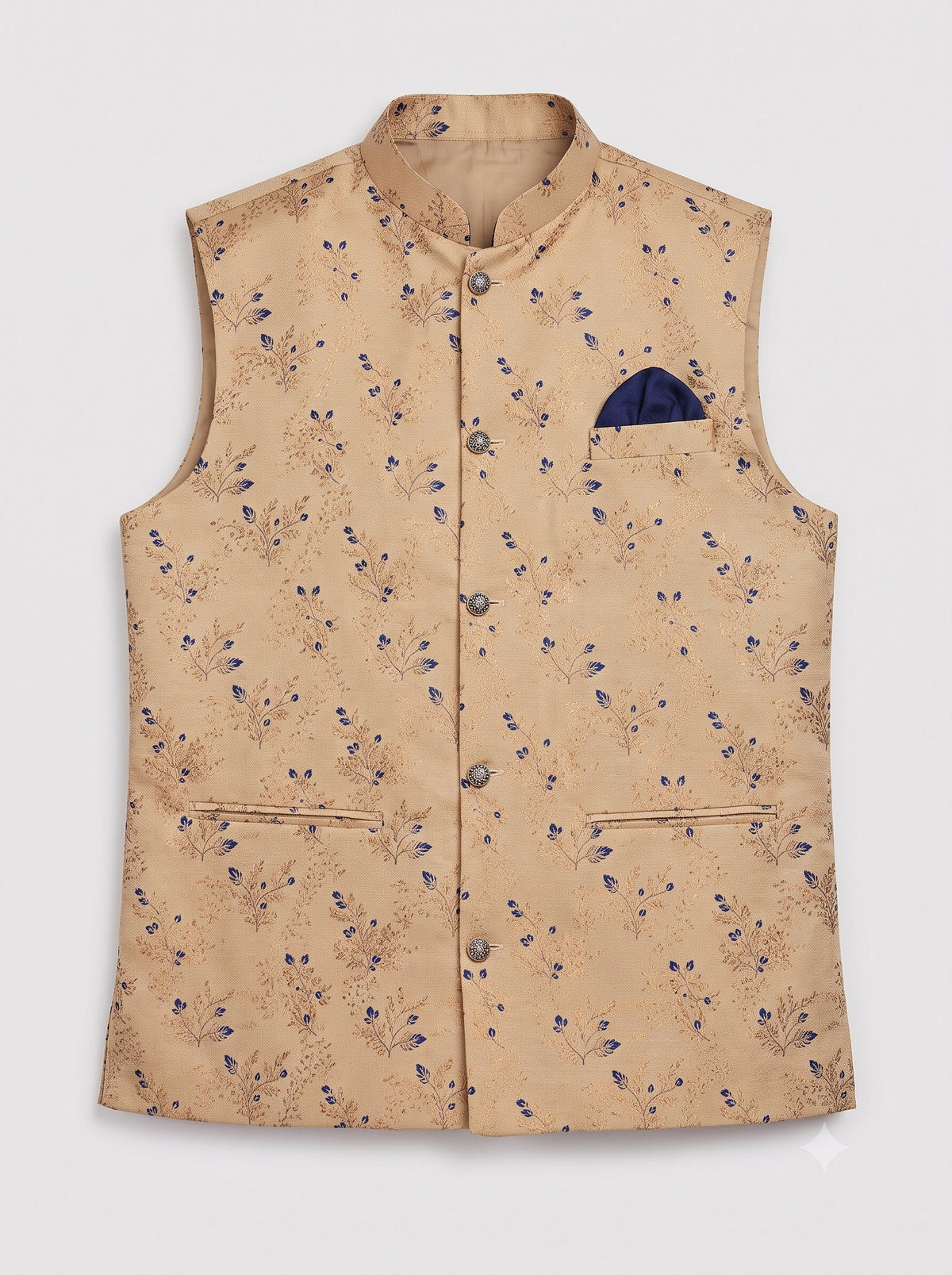 KPJ7023 Designer Golden Jacket (Koti) and Pocket Square