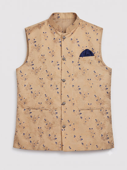 KPJ7023 Designer Golden Jacket (Koti) and Pocket Square
