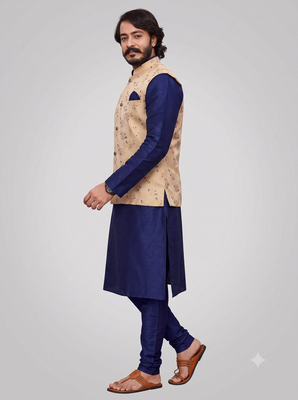 KPJ7023 Designer Golden Jacket (Koti) and Pocket Square