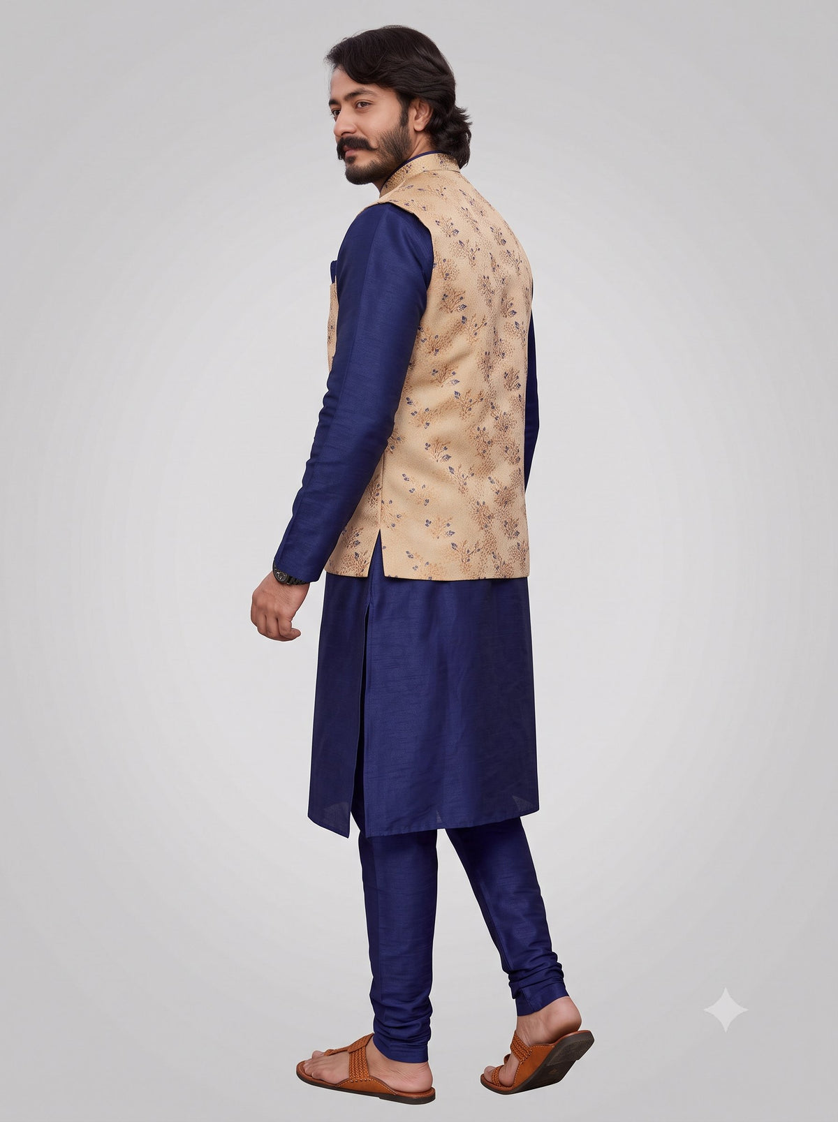 KPJ7023 Designer Golden Jacket (Koti) and Pocket Square
