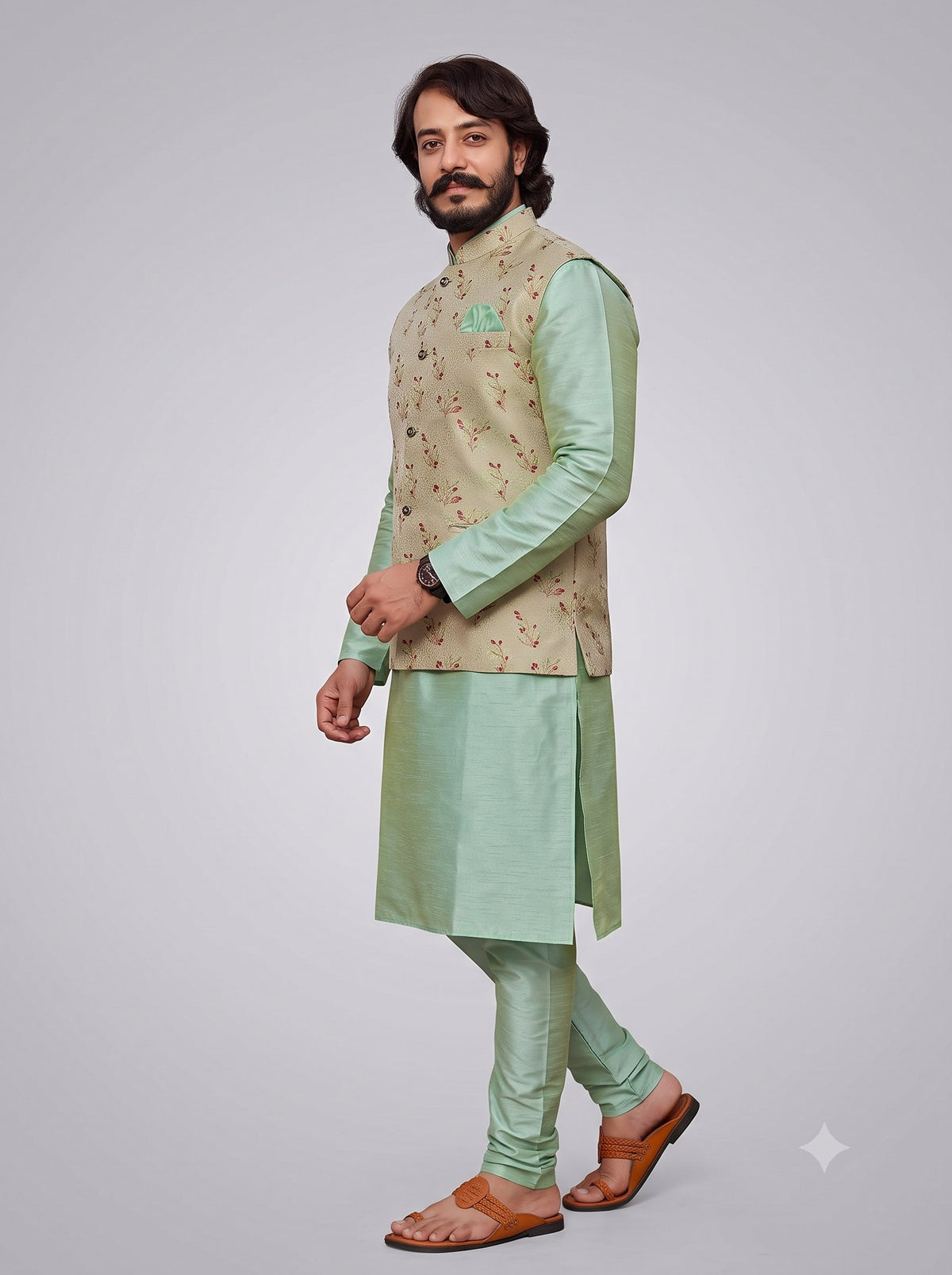 KPJ7024 Designer Beige Jacket (Koti) and Pocket Square