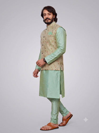 KPJ7024 Designer Beige Jacket (Koti) and Pocket Square