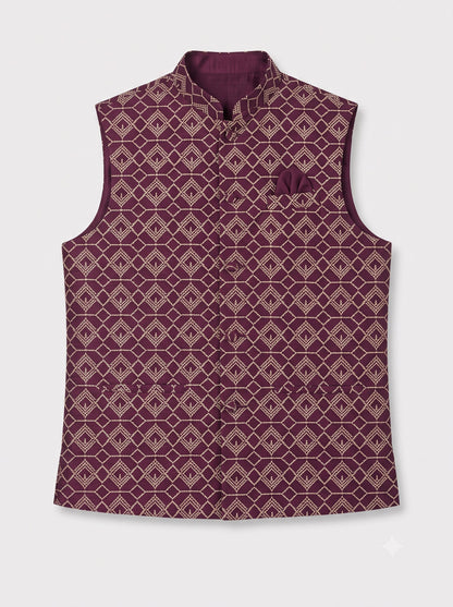 KPJ7028 Designer Cherry Red Nehru Jacket