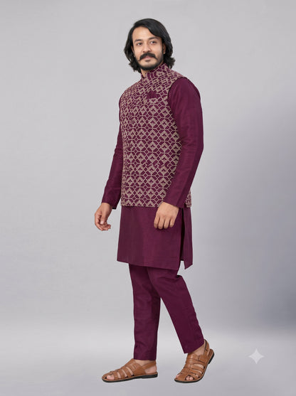 KPJ7028 Designer Cherry Red Nehru Jacket